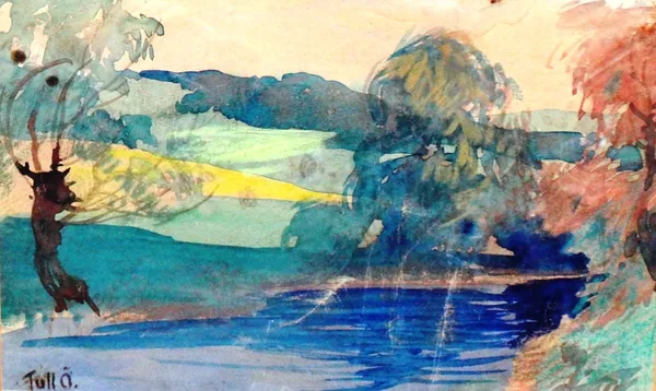 Odon Tull (1870-1911), River scene, watercolour, signed, 13.5cm x 22cm.