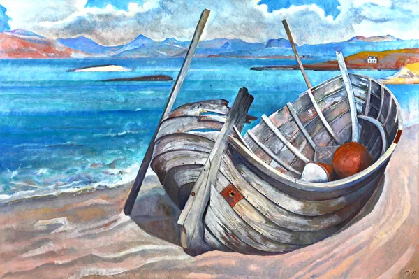 Sophie Macpherson (b.1957), Mainland from Skye, oil on canvas, signed with monogram, 90cm x 135cm. DDS Illustrated