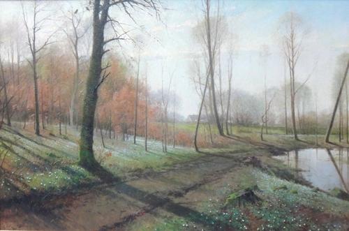 Carl Henrik Koch Moller (1845-1920), Woodland view in early spring, oil on canvas, signed and dated 1919, 64cm x 99cm.