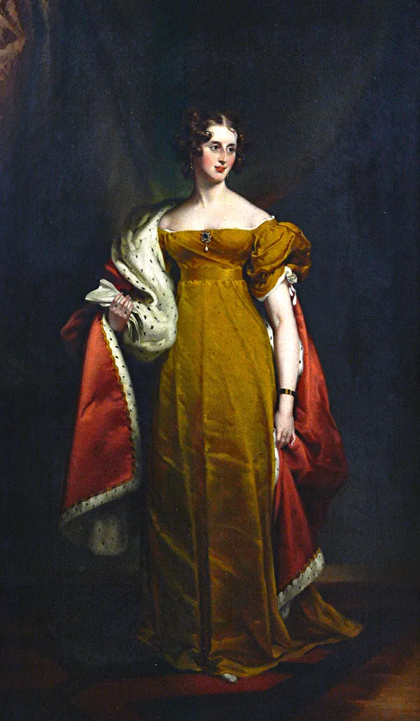 English School (19th century), Portrait of Mrs Langford Brook, of Mere Hall, Cheshire, daughter of Admiral Sir Charles Rowley, Bart, oil on canvas, in