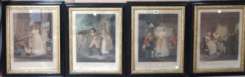After George Morland, Dressing for the Masquerade; Domestic Happiness; The Virtuous Parent; The Elopement, a set of four stipple engravings, each 43cm