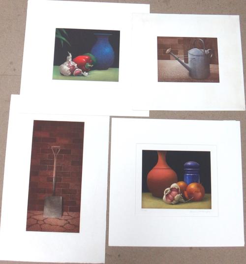 Terence Millington (b.1942), Two still lives; Spade; Watering can, a group of four colour etchings with aquatint, all signed, all unframed, various si