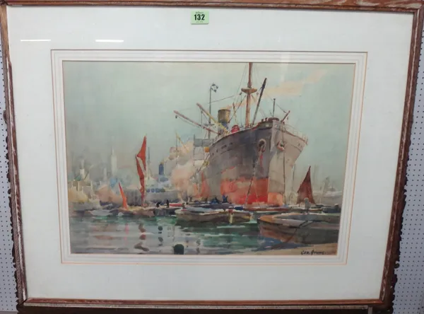 George Ayling (1887-1960), Shipping in the Pool of London, watercolour, signed. 36cm x 51.5cm.    G1