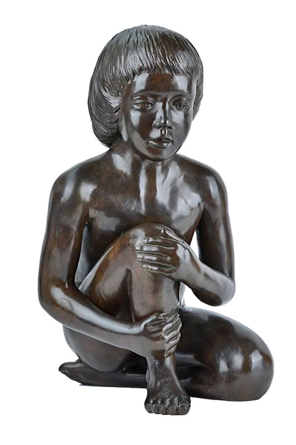 John Robinson (British 1935-2007), 'Sarah', a patinated bronze figure of a young girl, Ltd edition 3/9, signed to the cast, 55cm high. Illustrated  DD