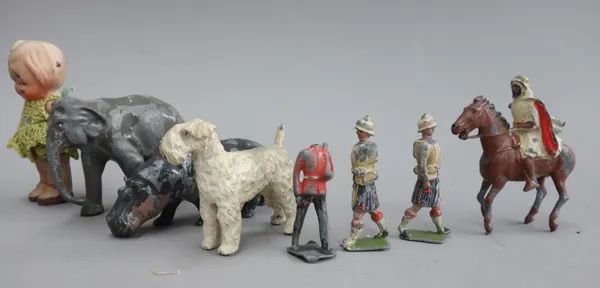 A quantity of Britains hollow cast lead soldiers, zoo animals and related items, (qty).