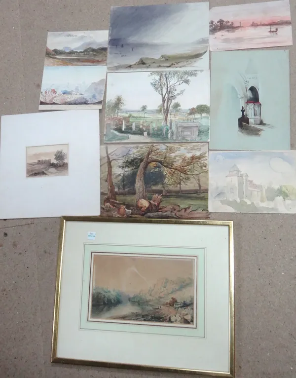 A small group of assorted 19th century watercolours, mainly landscape subjects, one framed.(qty)    CAB