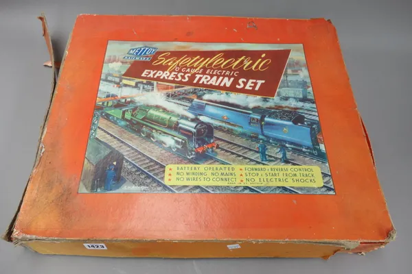 Collectable toys, comprising; a Mettoy 'Satetylectic' O gauge express train set, a Trix twin railway train set and accessories, a Triang RS.24 train s