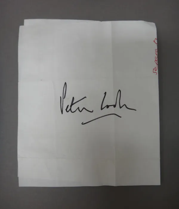 Peter Cook & Dudley Moore autographs, ca. 1973; both signatures in black ink, together on single sheet of paper 12 x 21cms. Provenance - signed in per