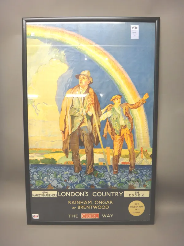 A Vintage travel poster, 'London Country', No 4 Market Gardeners in Essex 'The General Way' C.1924, artwork by E.A.Cox, produced by Johnson, Riddle &