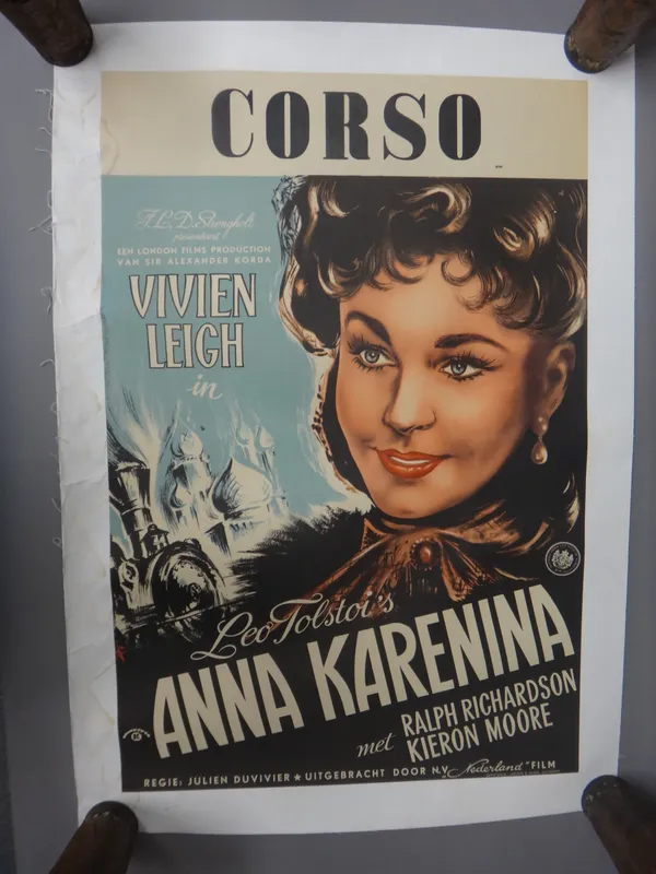 A Vintage film poster 'Anna Karenina', Dutch version, Corso. London Films, 1948, laid to linen, 78 x 52cms.