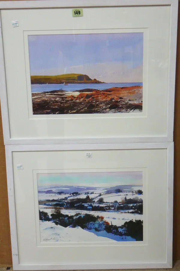 Richard Thorn (b.1952), Connemara coastal scene; Snowy landscape, a pair, watercolour, both signed, each 25cm x 35cm.(2)     F1