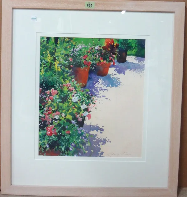 Richard Thorn (b.1952), Garden planters, watercolour, signed, 41cm x 35cm.   E1