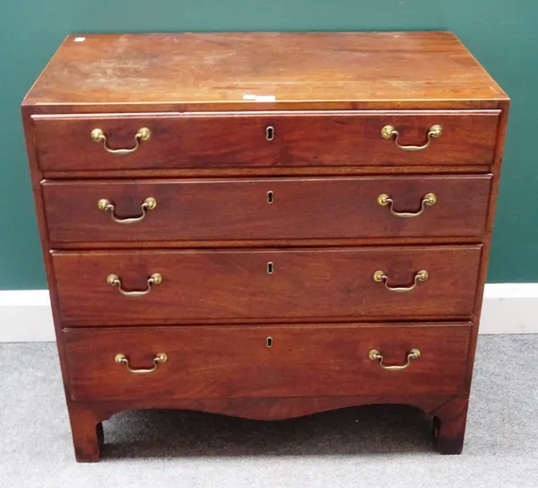 A small George III mahogany chest of four long graduated drawers, on bracket feet, 83cm wide x 80cm high x 46cm deep.