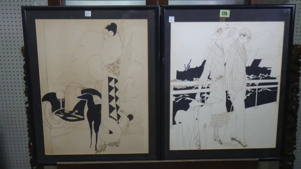 Wendy Buttrose (20th century), Fashion illustrations, felt pen and ink, both signed, each 42cm x 37cm. Wendy Buttrose produced illustrations for Cosmo