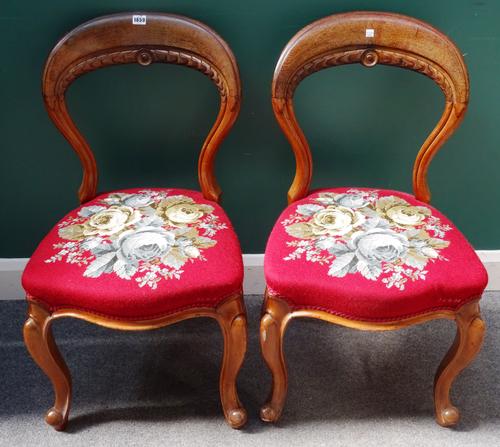 R CROSBY & SONS LIVERPOOL, a set of six Victorian mahogany framed balloon back dining chairs on cabriole supports.