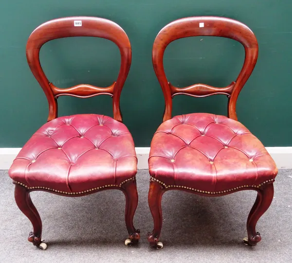 'Henderson, Manufacturer, 12 Windmill St, Rathbone Place', a set of six Victorian mahogany framed balloon back dining chairs, each with serpentine sea