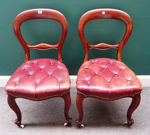 'Henderson, Manufacturer, 12 Windmill St, Rathbone Place', a set of six Victorian mahogany framed balloon back dining chairs, each with serpentine sea