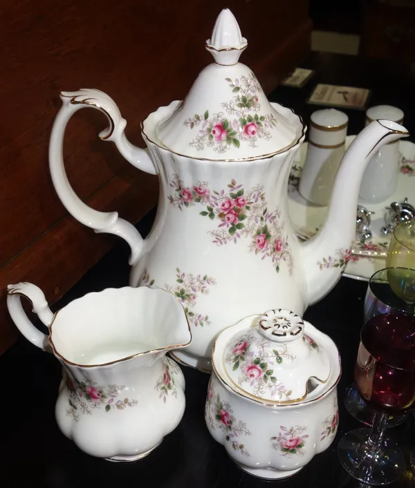 An extensive Royal Albert lavender rose pattern part dinner and tea set, (qty). BAY2