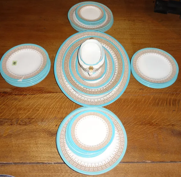 A Royal Worcester porcelain part dinner service, circa 1891, turquoise heightening, (qty)  BAY3