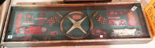 A 20th century wall display of automobile interest and an orange painted Benzole fuel can, (2).   S2B