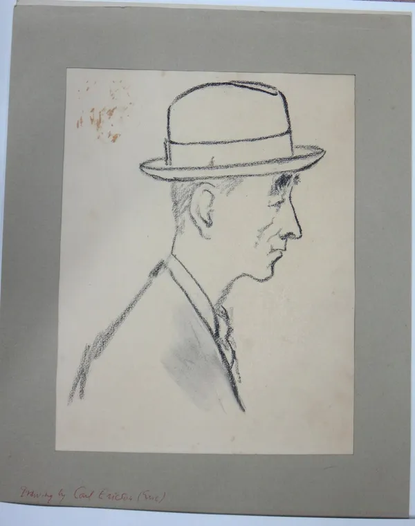 Carl Ericson (20th century), Profile study of a man, charcoal, unframed, 30cm x 23cm.  CAB