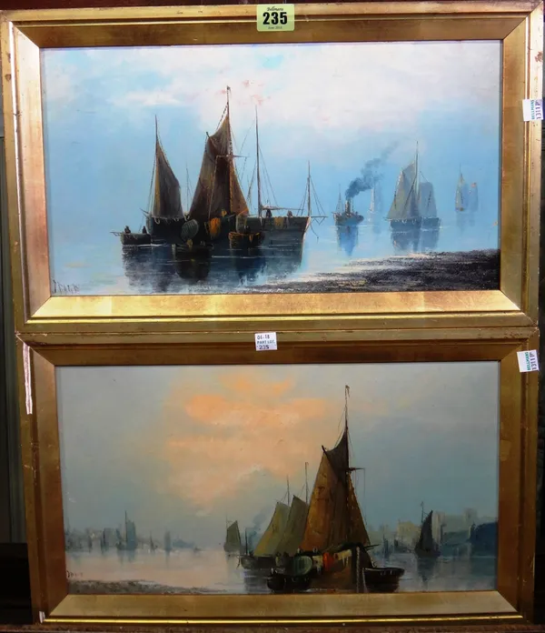 J. Page (c.1900), Boats in calm waters, a pair, oil on board, both signed, each 20.5cm x 40cm.(2)    A6
