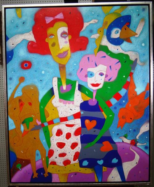 Continental School (20th century), Mother and child with animals, oil on board, 101cm x 80cm.    D1