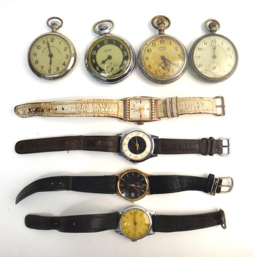 An Omega gilt metal fronted and steel backed circular cased gentleman's wristwatch, on a leather strap, with an Omega buckle, with an Omega case, A Ci