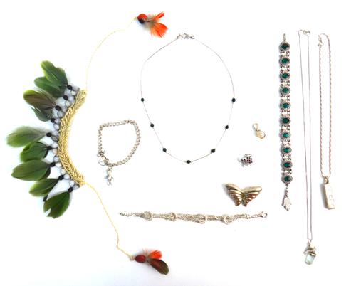 A brooch designed as a stylized butterfly, detailed Tiffany & Co, Mexico 925, a multiple row bracelet, with hoop shaped divisions, detailed 925, a sil