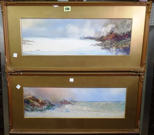 Cyrus Graham (c.1900), Near Watchett; Near St Ives, a pair, watercolour and bodycolour, both signed and inscribed, each 16cm x 52cm.(2)    A7