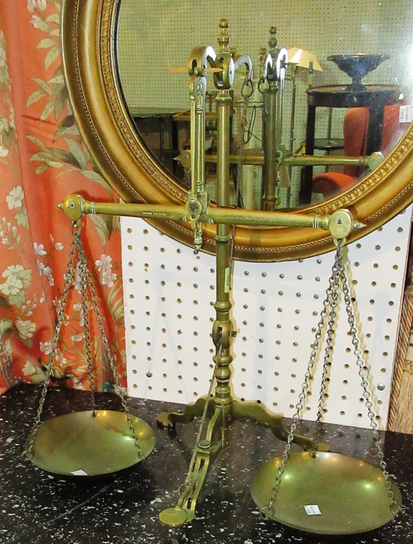 A set of early 20th century Doyle & Co London, brass balance scales.  C6