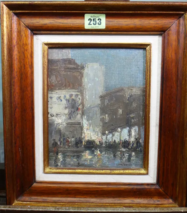 Manner of Luigi Loir, Street scene, oil on board, bears a signature, 20.5cm x 16cm.    A6