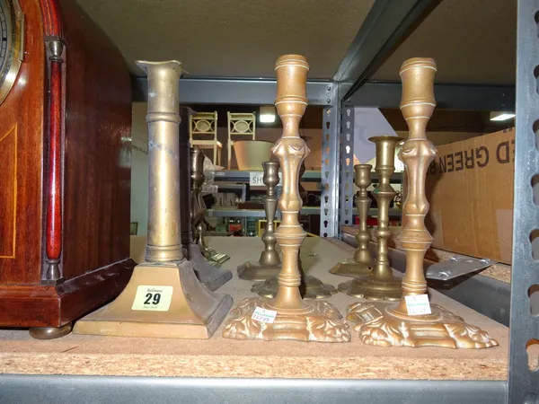Collectables, including; a group of five pairs of 18th century and later bronze and brass candlesticks, (5 pairs).   S3T