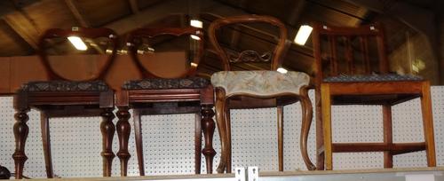 A pair of Victorian mahogany balloon back chairs, on tapering supports, another similar, and a George III stick back mahogany chair, (4). S4T