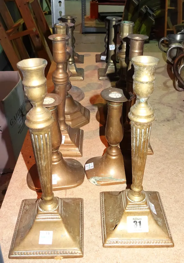 Collectables, including;a group of seven pairs of 18th century and later bronze and brass candlesticks, (7 pairs).   S3M