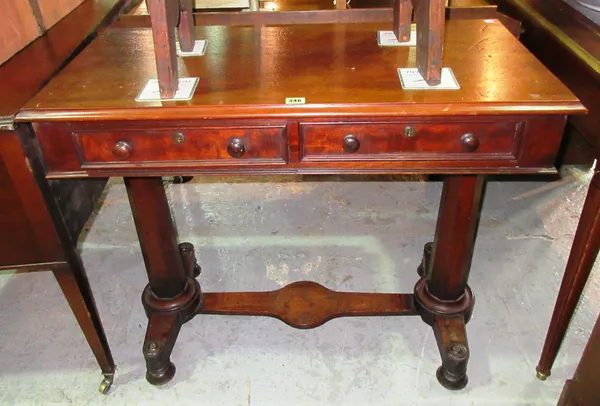 A Regency mahogany side table, on dual end octagonal turned supports, 91cm wide x 76cm high.  H6