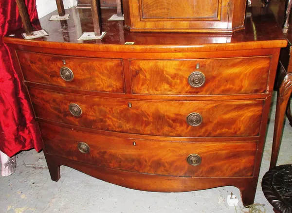 A Regency mahogany bowfront chest of two short and two long drawers, 105cm wide x 80cm high.  G6