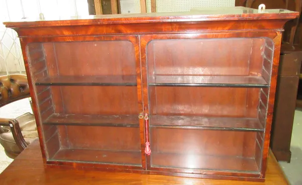 A 19th century mahogany two door glazed hanging wall cabinet, 87cm wide.  D9