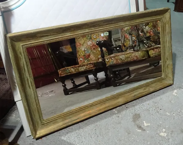 A 20th century gilt framed overmantel mirror, 126cm wide.  E9