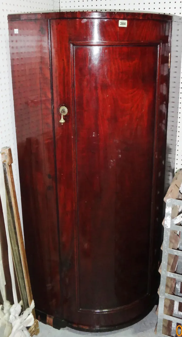 A late 19th century mahogany floor standing corner cupboard, 79cm wide x 138cm high.  G9