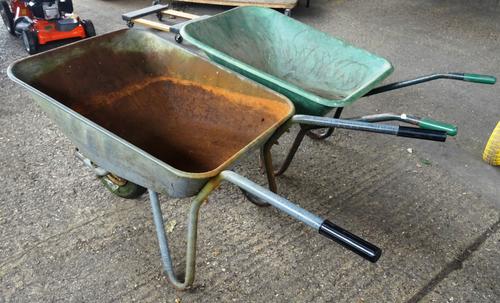 Garden accessories, comprising; two wheelbarrows each with polypropylene trays, by Fort, (2). OUT