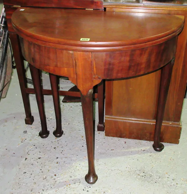 A late George II mahogany demi-lune tea table, on tapering pad feet, 75cm wide x 72cm high.  I6