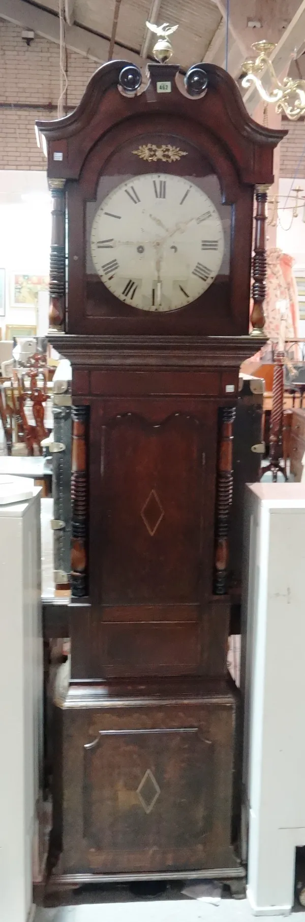 An early Victorian oak 8 day longcase clock, 50cm wide x 205cm high, (one pendulum).  J5