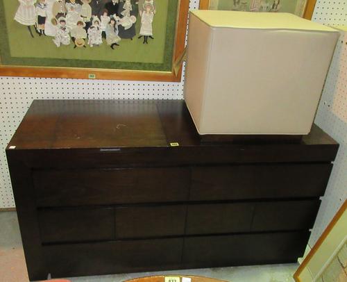 A 20th century hardwood dressing chest, with eight drawers and fitted lift top mirror, 50cm wide x 68cm high and a 20th century faux leather upholster