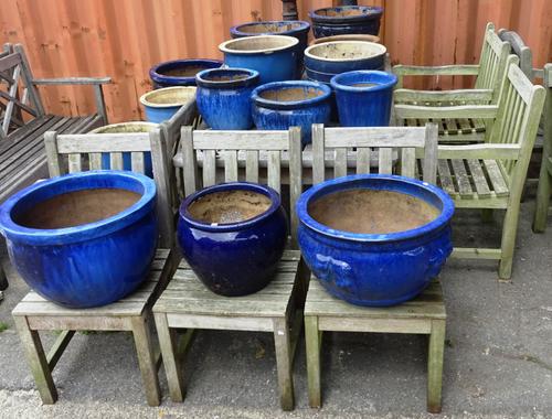 A rectangular garden table, a bench, a pair of armchairs and three single chairs, (7).  OUT