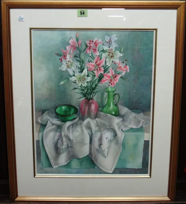 Janet Skea (b.1947), Still life of lilies, watercolour, signed, 49cm x 37cm.   J1