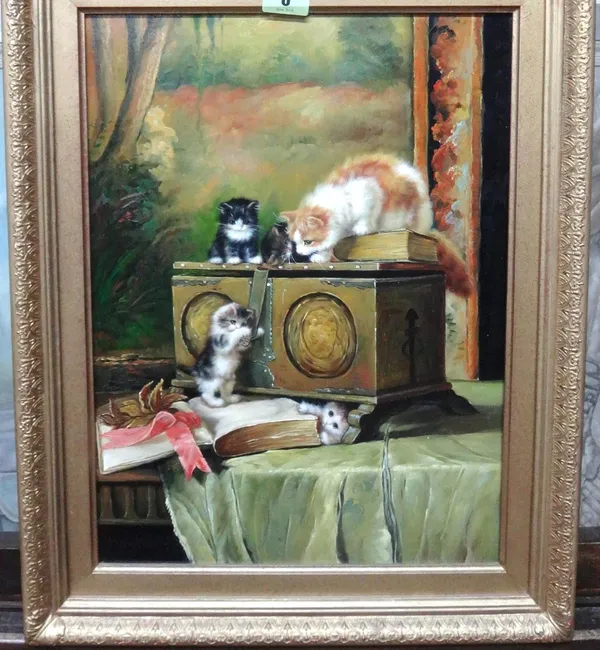 Continental School (20th century), Playing Kittens, oil on board, signed indistinctly, 40cm x 29cm.   M1