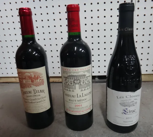 Twelve bottles of red wine comprising; three 2004 Margaux, four 2001 Chateau Lalagune Haut Medoc, three 200 Chateau Belair Saint Emilion and one 2013