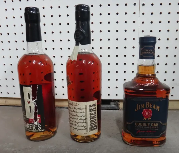 Two bottles of Jim Beam 'Apple' bourbon, two Jim Beam 'Honey' bourbon, two Jim beam 'Maple' bourbon, two Jim beam 'Double Oak' bourbon, three bakers b