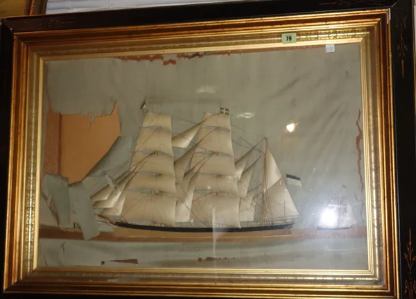 An embroidered silk picture of a fully rigged ship, (a.f). I1